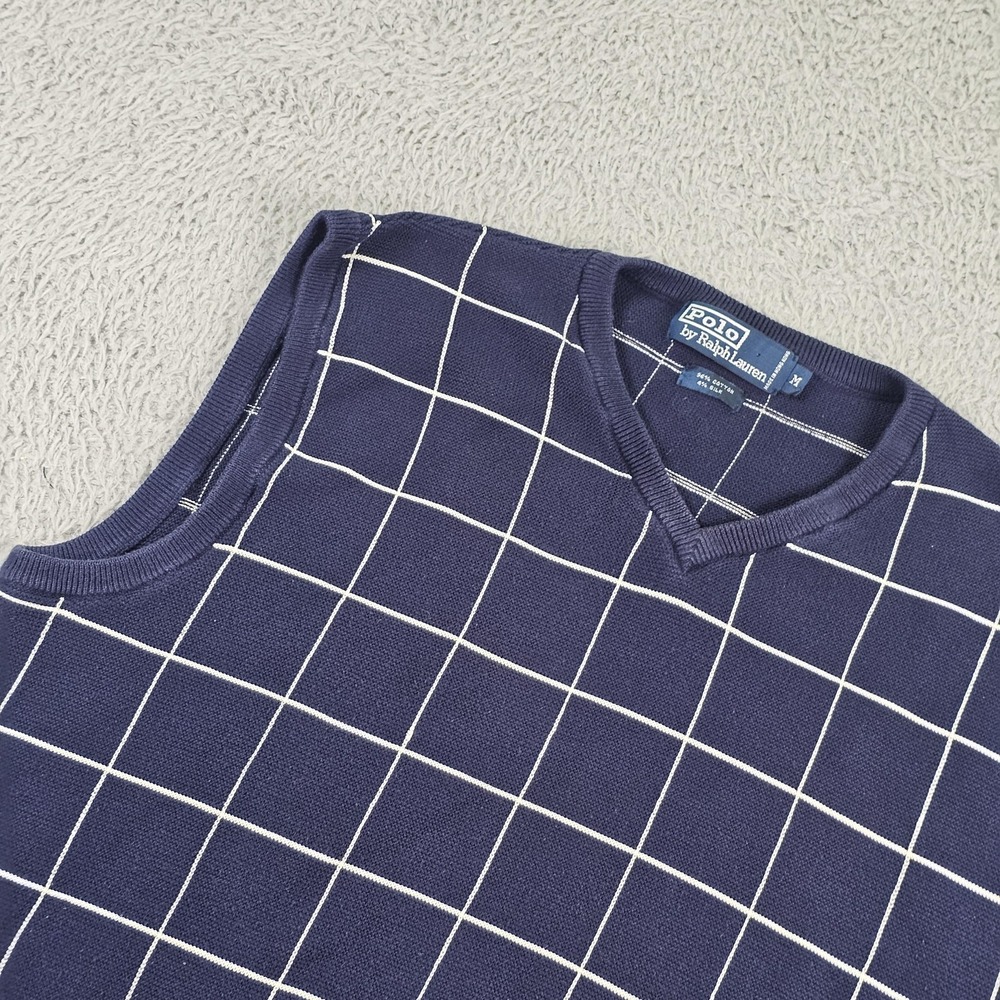 Vintage Polo By Ralph Lauren Sweater Vest Mens Medium Blue Windowpane V Neck 90s